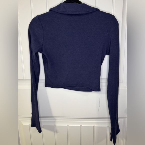Garage Navy Blue Caroline Long Sleeve Cropped Polo Top - Picture 7 of 7